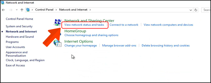 Mở t&ugrave;y chọn c&agrave;i đặt View network status and tasks